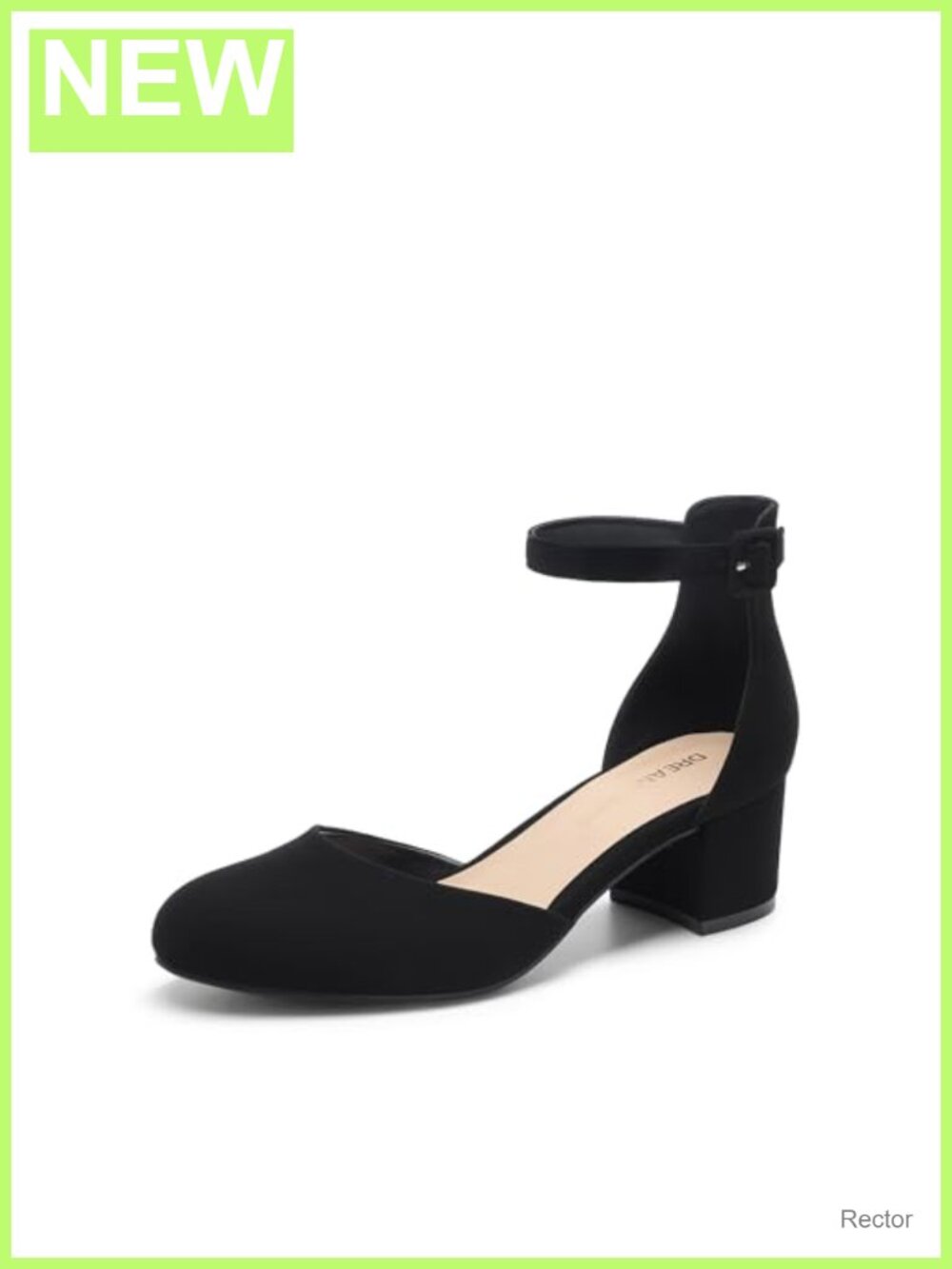 Women's Round Toe Block Heel Pumps Faux Leather Ankle Strap Shoes